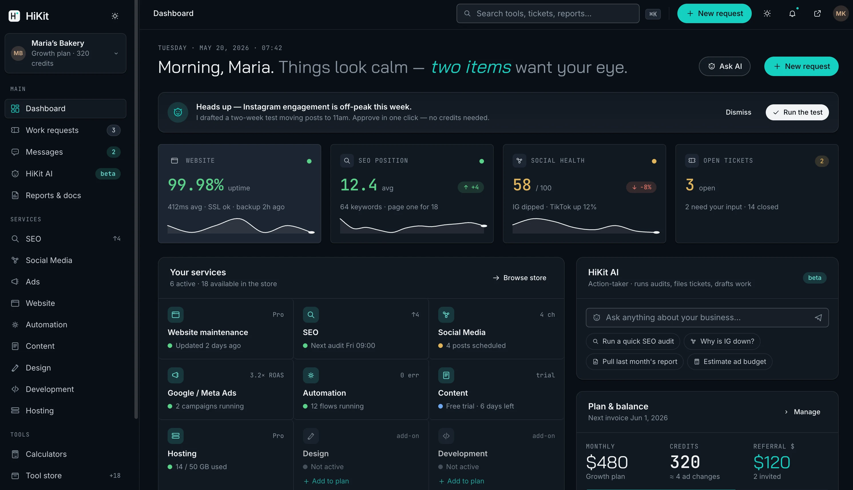 HiKit dashboard — Dashboard